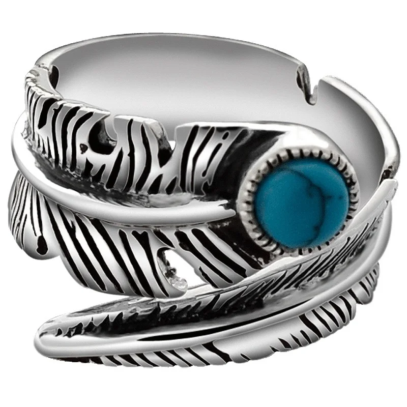 silver black green OMHXZJ,, Европейская мода, для женщин и мужчин, для вечеринки, дня рождения, свадьбы, подарок, Ретро стиль, крыло, бирюза, изменяемое, Тай, серебряное кольцо, RR832 - Цвет камня: silver black green