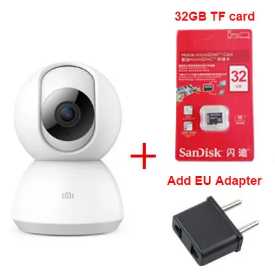 add EU plug 32GB Xiao mi jia mi Smart Cam Cradle Head Версия 1080P 360 градусов ночное видение веб-камера IP видеокамера wifi управление приложением - Цвет: add EU plug 32GB
