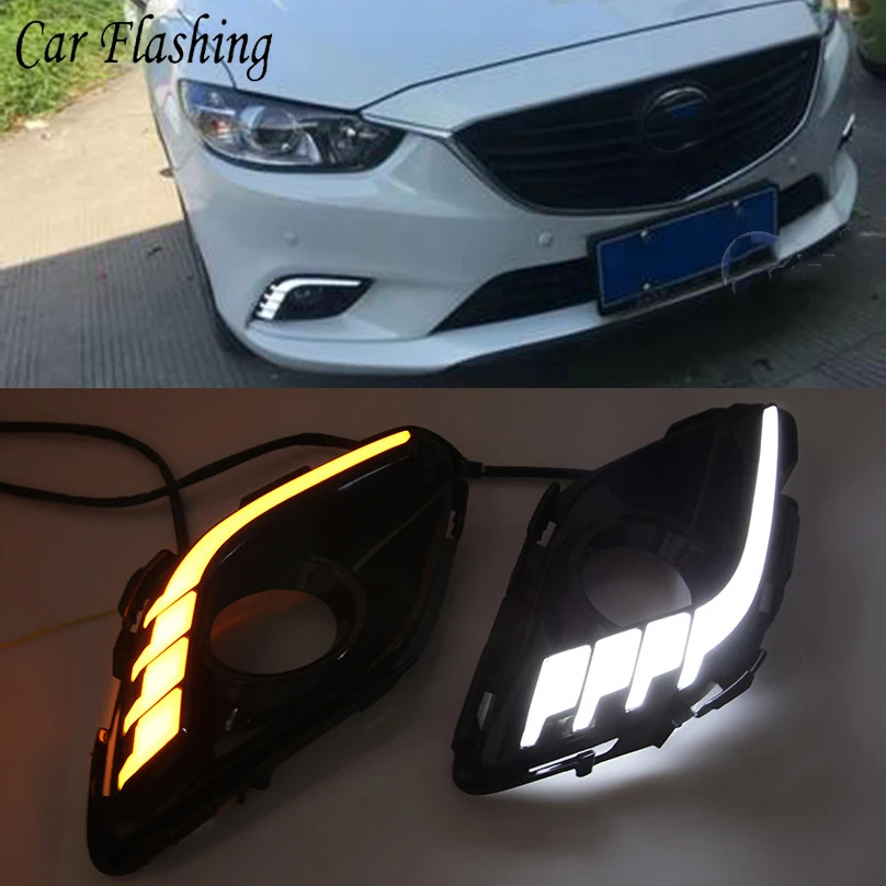 Автомобильные мигающие 2 шт. DRL для Mazda 6, мазда 6, Atenza 2013,,, СВЕТОДИОДНЫЙ DRL дневные ходовые огни, Дневной светильник, противотуманный светильник, крышка
