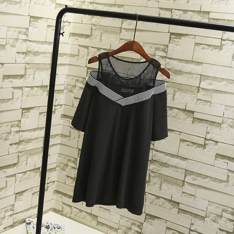 Кружевные женские футболки с открытыми плечами размера плюс 3 4 XL коротким