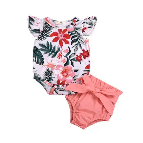 

Toddler Baby Girl Clothes Summer Toddler Kid Baby Girl Clothes Floral Tops Romper+Tutu Shorts Pants Set