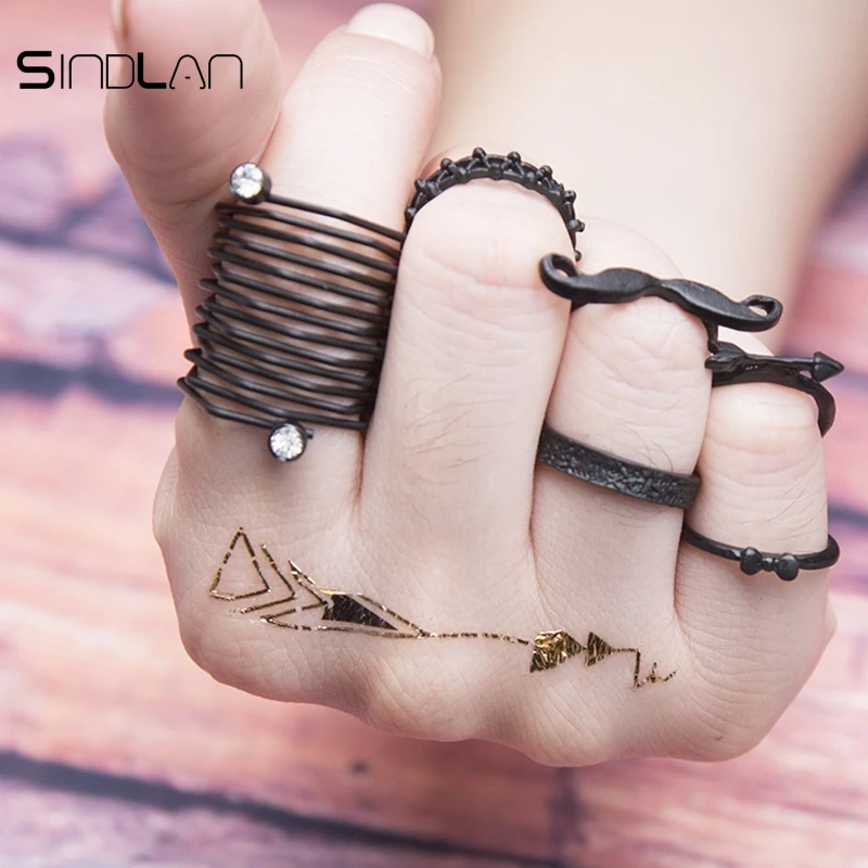 Sindlan кольцо Мода 6 шт./компл. панк черный полый геометрический сетчатый
