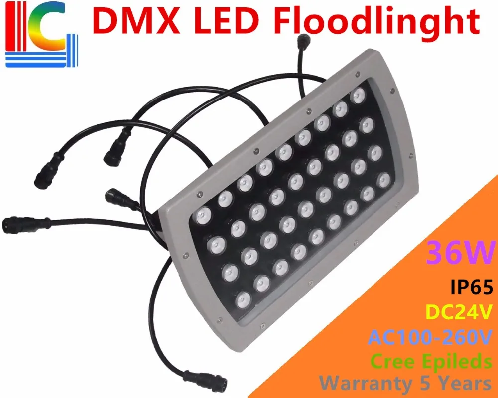 

High quality 36W LED Floodlights IP65 Waterproof outdoor Landscape Lighting DMX512 Control RGB colorful spotlight CREE LEDs CE