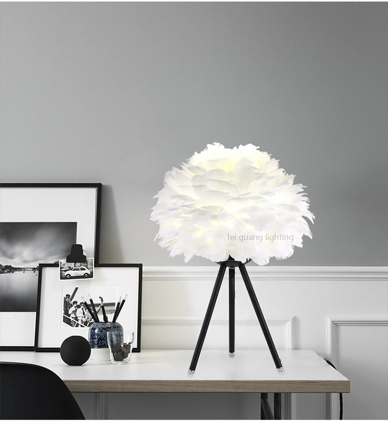 Decorative feather table lamp bedroom wedding room bedside European minimalist modern creative romantic lamps | Освещение