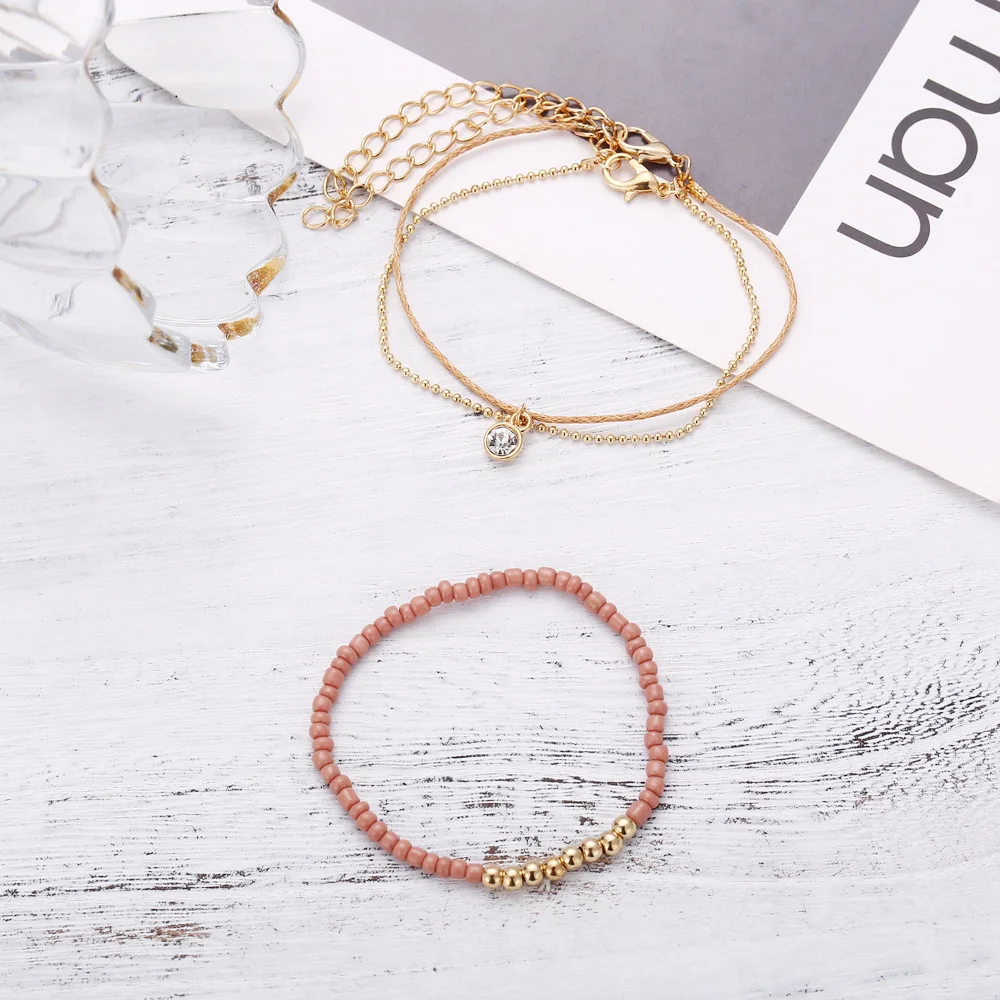 Женский браслет ручной работы в богемном стиле золотистого цвета простой милый с