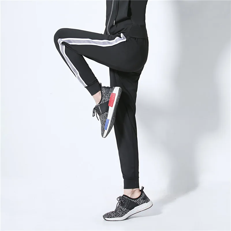 Спорт черный в полоску сбоку Для женщин эластичные колготки под управлением 2018