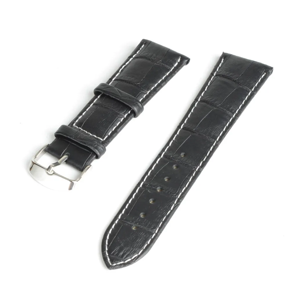 Прочный черный ремешок для часов из натуральной кожи с пряжкой сплава Белый 18 мм