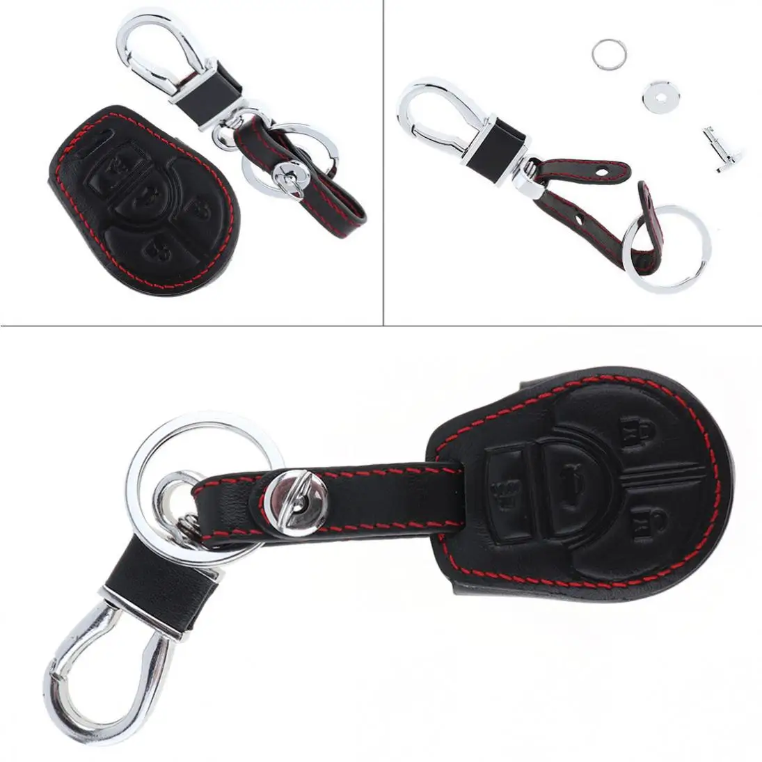

3D 4 Buttons Leather + Zinc Alloy Keychain Car Key Cover Protector Holder with Hanging Buckle for Nissan 2014-2016