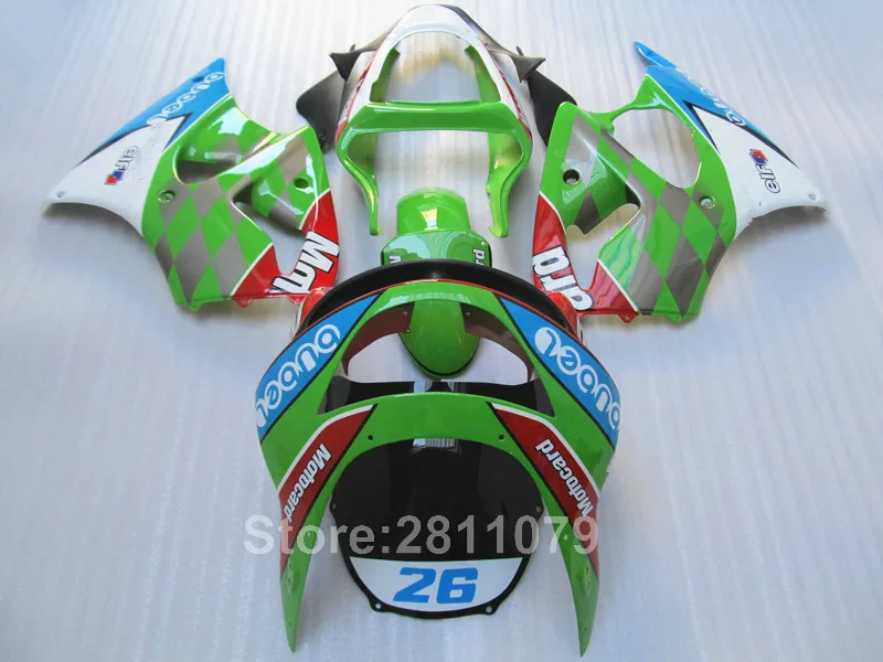 Лидер продаж комплект обтекателей для мотоциклов kawasaki Ninja ZX6R 98 99 зеленого белого