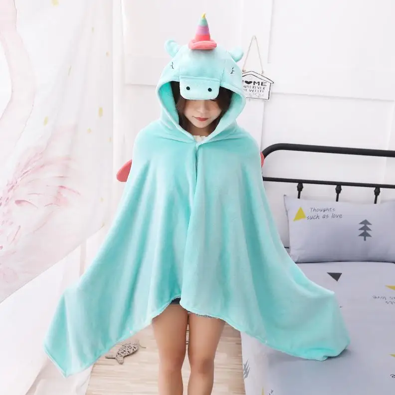 green Kawaii 90*190 см накидка-единорог одеяло плюшевая игрушка милое животное единорог с крыльями одеяло куклы Детские Девочки рождественские подарки - Цвет: green