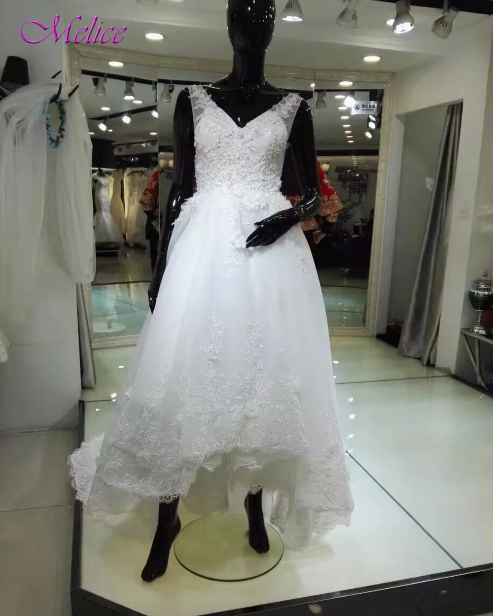 Melice Chic Appliques Beaded High Low A-Line Princess Wedding Dresses 2019 V-neck Lace Up Bohemian Gown Robe De Mariage | Свадьбы и