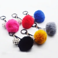 new 6cm fluffy rabbit fur ball key chain silver heart pendant pompom artificial rabbit fur keychain women car bag key ring