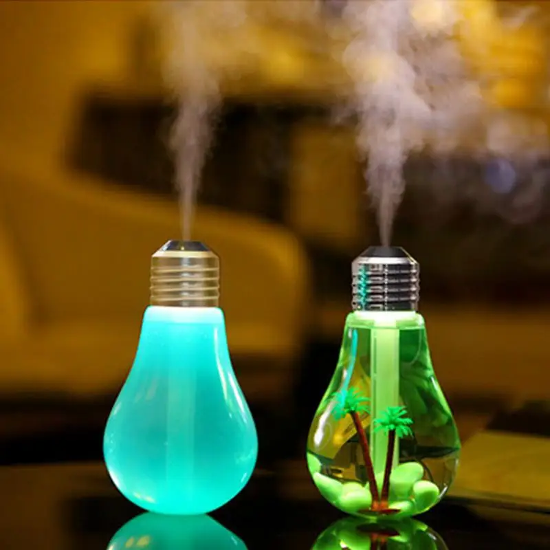 400ml Bulb Shape mini Air Humidifier with Rainbow Color USB LED Night Light for Car and Home Using |
