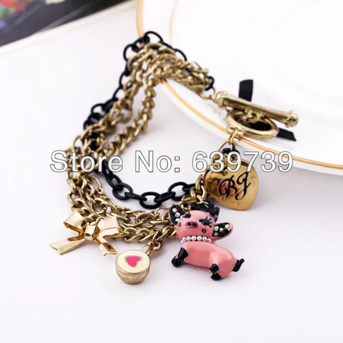 Оптовая цена милый детский блестящий браслет с подвеской|bracelet charms|pig braceletcharm bracelet