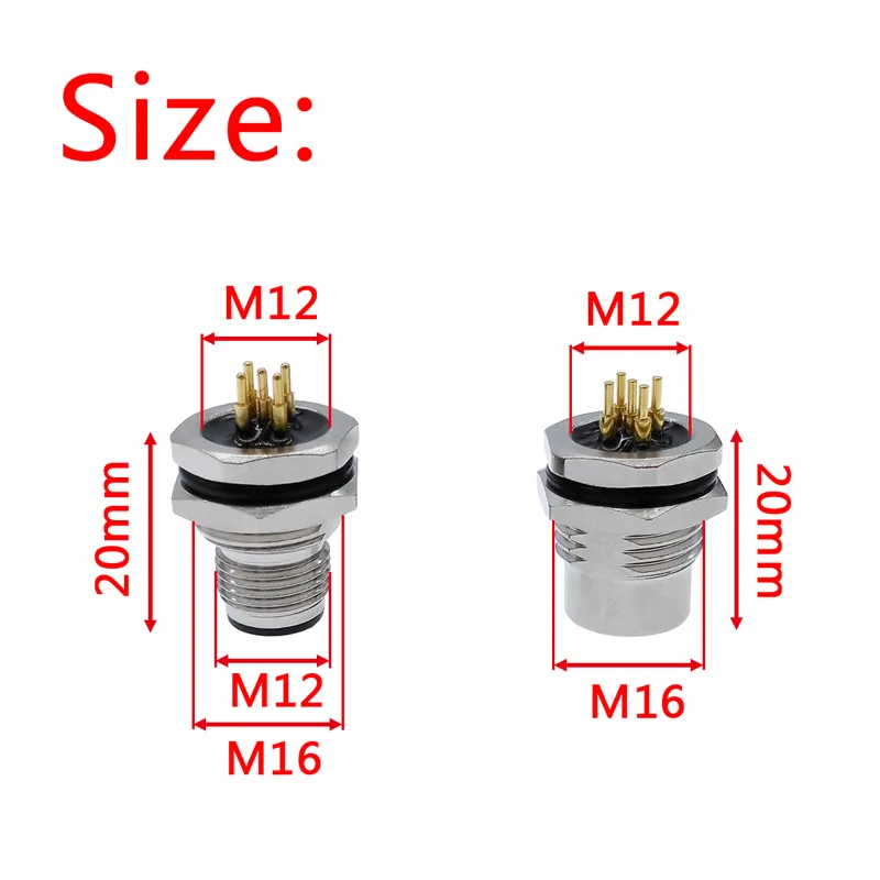 Датчик PCB разъем панель M12 Передняя гайка фланец разъем M1216 водонепроницаемые разъемы 4 5 8pin винт Резьбовая муфта мужской женский