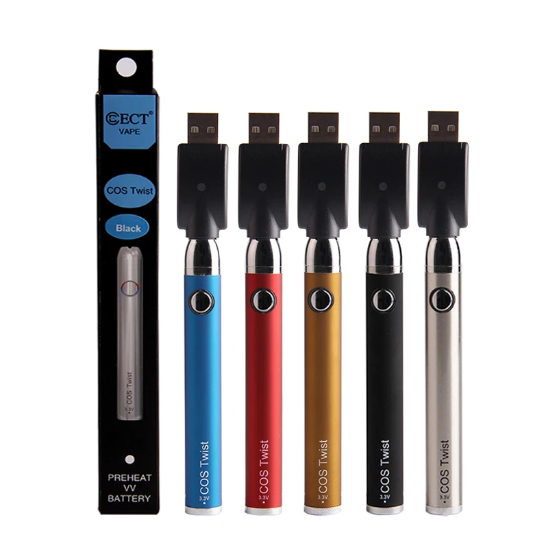 

NEW ECT cos twist E-cigarette battery 650mAh Capacity 3.3V-4.2V Adjusting voltage 5 colors optional With charging cable batter