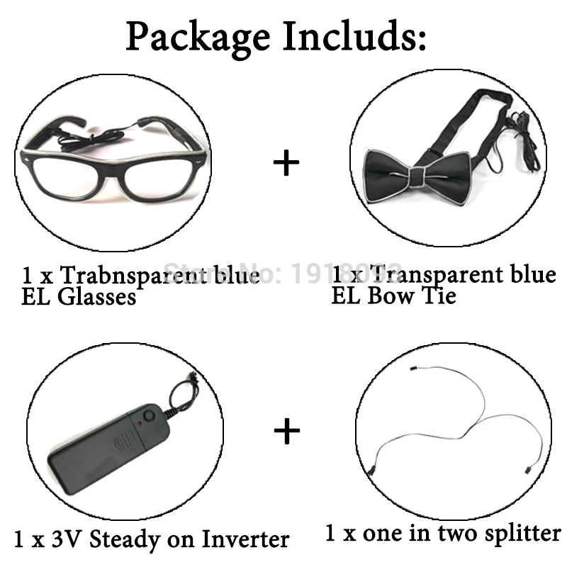 transparent blue Лидер продаж EL продукт EL Wire очки+ EL галстук-бабочка светящиеся вечерние принадлежности светодиодный светильник украшение диджей ночной клуб украшения костюмов - Цвет: transparent blue