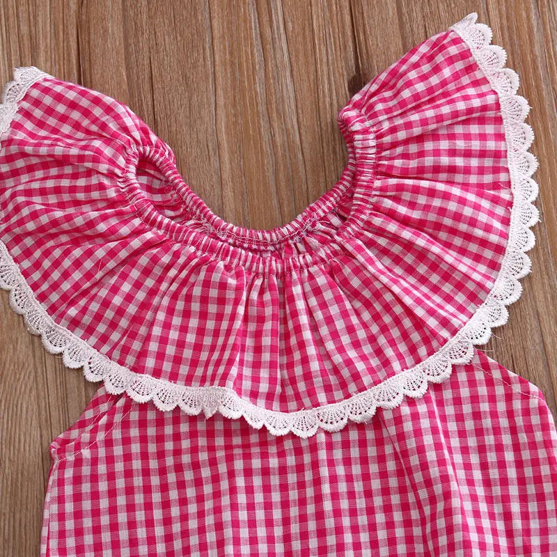 Милая одежда для малышей комбинезон в клетку новорожденных девочек без рукавов с
