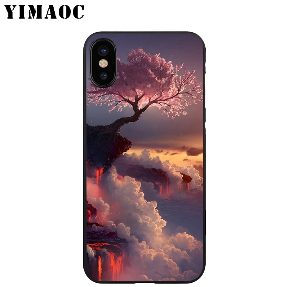 YIMAOC Вишневый цветок Мягкий ТПУ Черный силиконовый чехол для iPhone X или 10 8 7 6 6S Plus 5 5S