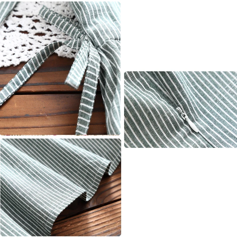 

New Spring Autumn Maxi Long Female Dress Vintage Stand Collar Stripe Women Dress Cotton Linen Full Sleeve Casual Elegant Dresses