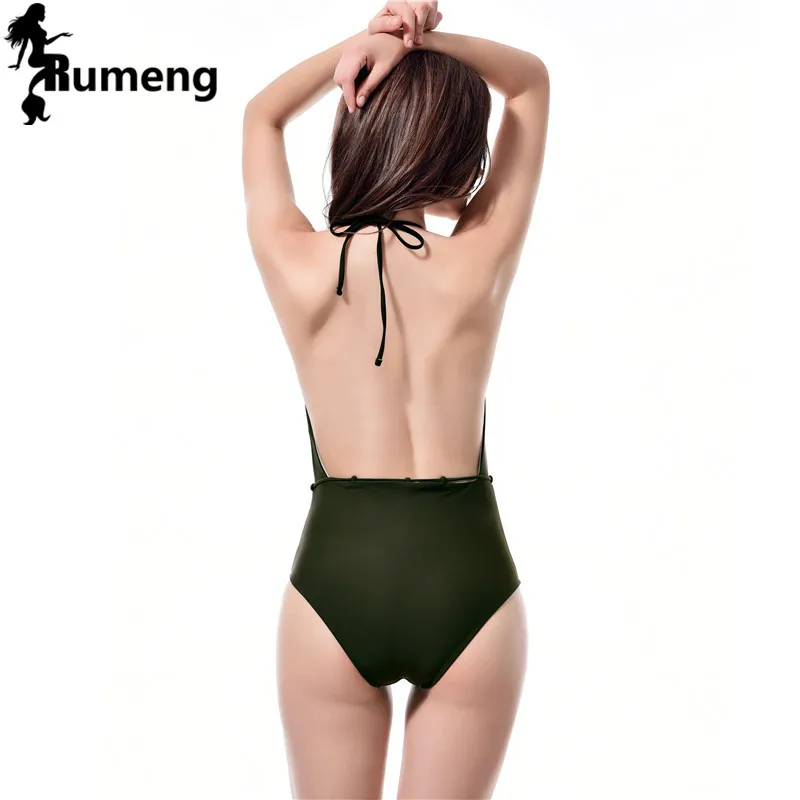 Новинка 2018 красный бандажный слитный купальник RUMENG ArmyGreen купальный костюм на