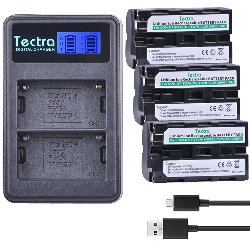 Tectra 3Pcs NP F550 запасная батарея + ЖК USB двойное зарядное устройство для Sony|np f550|battery