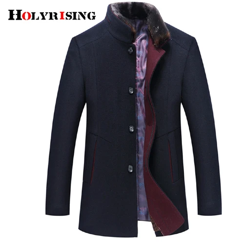 Navy blue Holyrising Casaco Masculino Abrigo шерстяные пальто утолщенное шерстяное пальто для мужчин теплое пальто с меховым воротником куртки размера плюс M-6XL 18439-5 - Цвет: Navy blue