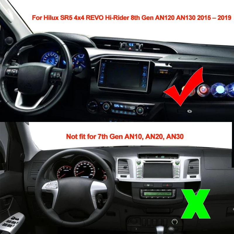 Автомобильный внутренний коврик для приборной панели для Toyota Hilux SR5 4x4 REVO Hi-Rider 8th Gen AN120 AN130