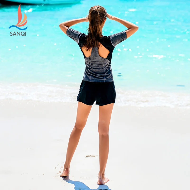 Купальник SANQi женский с коротким рукавом сплит тип плоский купальник приталенный