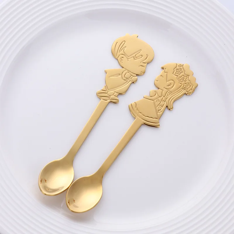 Gold 2 шт. кофейная ложка из нержавеющей стали, милая детская форма, красочные Мультяшные мороженое, чай, десертный суповой ложки для помешивания - Цвет: Gold