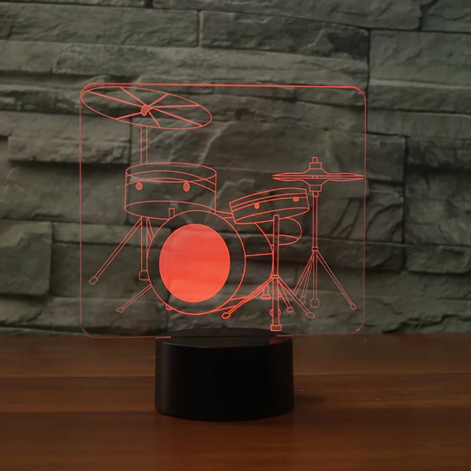 3D украшение для спальни 7 цветов визуальный барабан настольная лампа