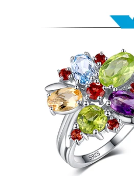 Jewelrypalace Цветок многоцветный 3.1ct Природный аметист гранат перидот цитрин голубой топаз коктейльное кольцо 925 серебряное кольцо
