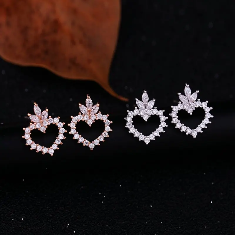MIGGA Delicate Princess Crown кубический циркон гвоздики золотые, розовые серьги цвета серьги-сердечки с кристаллами подарок