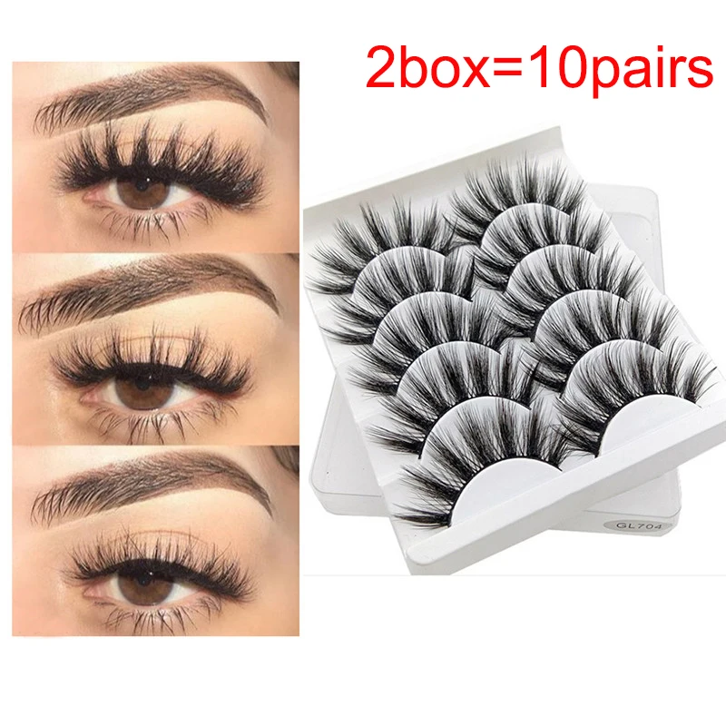 2box 10pairs 10 коробок = 50 пар натуральные накладные Искусственные ресницы длинный макияж 3d накладные ресницы из норки ресницы норки для женщин наивысшего качества - Цвет: 2box 10pairs