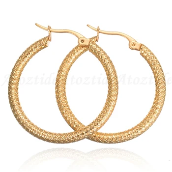 style 2 30mm Atoztide простые серьги-кольца из нержавеющей стали для женщин с увеличенной Золотой резной волной большие круглые серьги слуховой аппарат Вечерние - Окраска металла: style 2 30mm