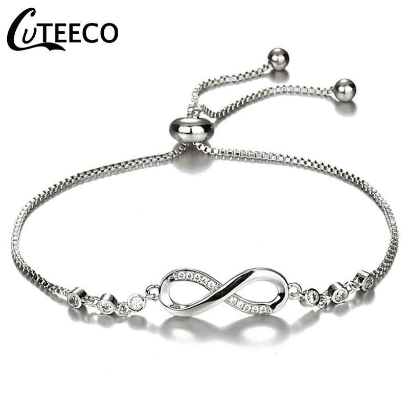CUTEECO Европейский 3 цвета женский Бесконечность Шарм Браслет кубический цирконий