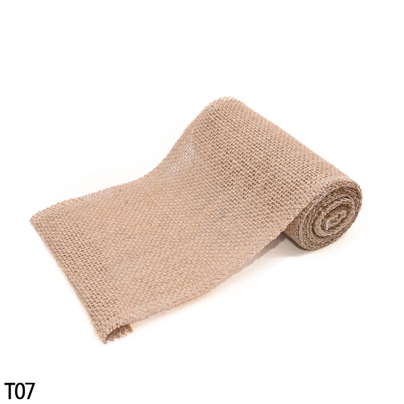 T07 12cm Натуральный джут мешковины Hessian рулоны деревенский для свадьбы DIY Decora Рождество Хэллоуин день рождения оберточная бумага для подарков с цветами вечерние принадлежности - Цвет: T07 12cm