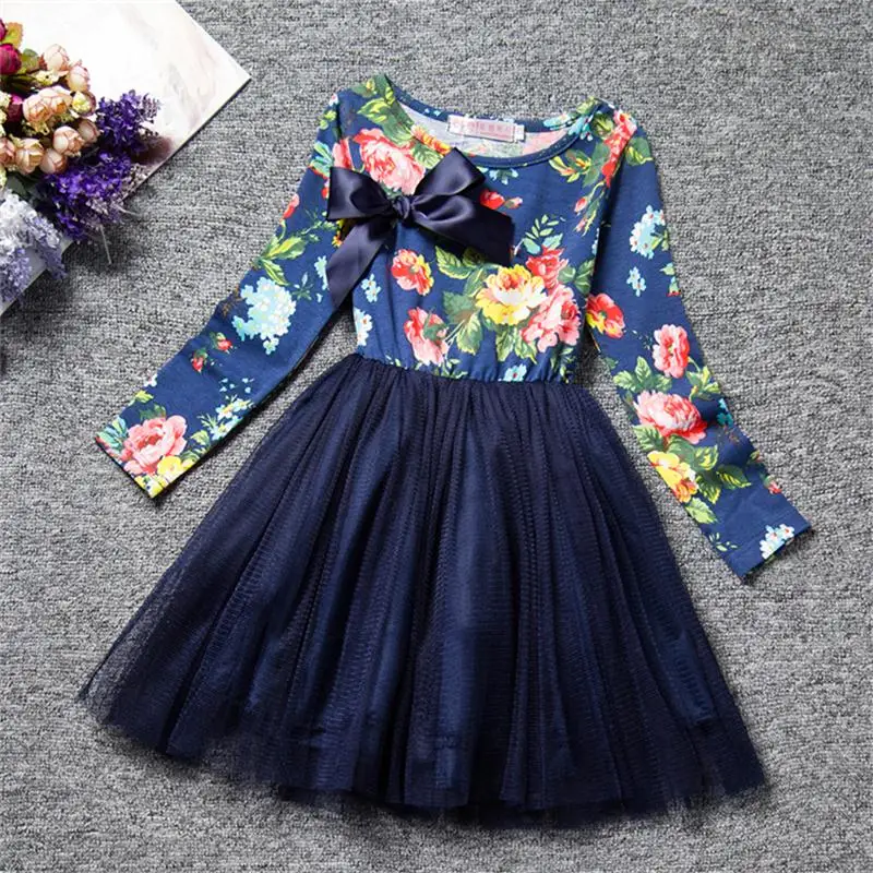 Cotton Long Sleeves Kids Casual Clothing Girls Flower Print Dress Little Princess Autumn Winter Party Ball Gown 3 5 8T | Детская одежда