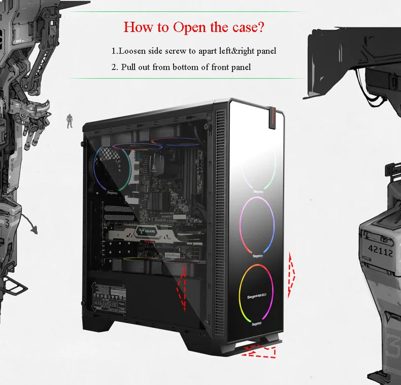 Easy DIY Mid-Tower ATX Computer Case USB3.0 Gaming Gamer Mute Side Transparent Desktop Cases Support M-ATX/ ITX Motherboard