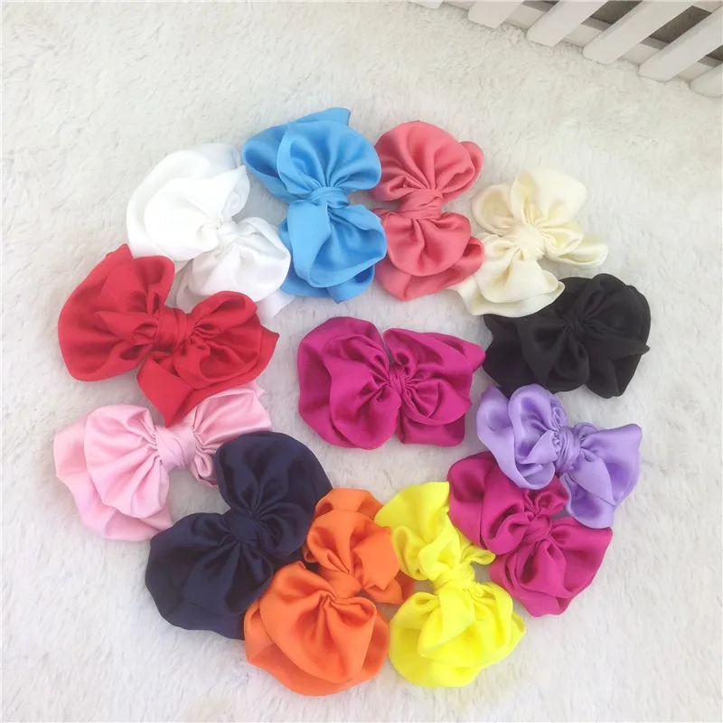 Xima Новое поступление 3.5 дюймовый твердого атласной двойной hairbow без зажима атласными бантами для детей украшения для волос 24 шт./лот