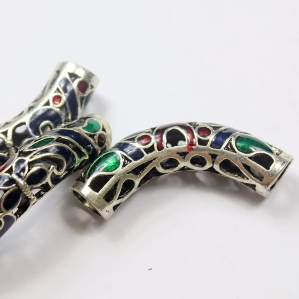

2pcs 7mm Hole Hollowed Painting Tubes, Bracelet Slider, Ancient Tibet Necklace Pendant For DIY Bracelet Headwear Jewelry