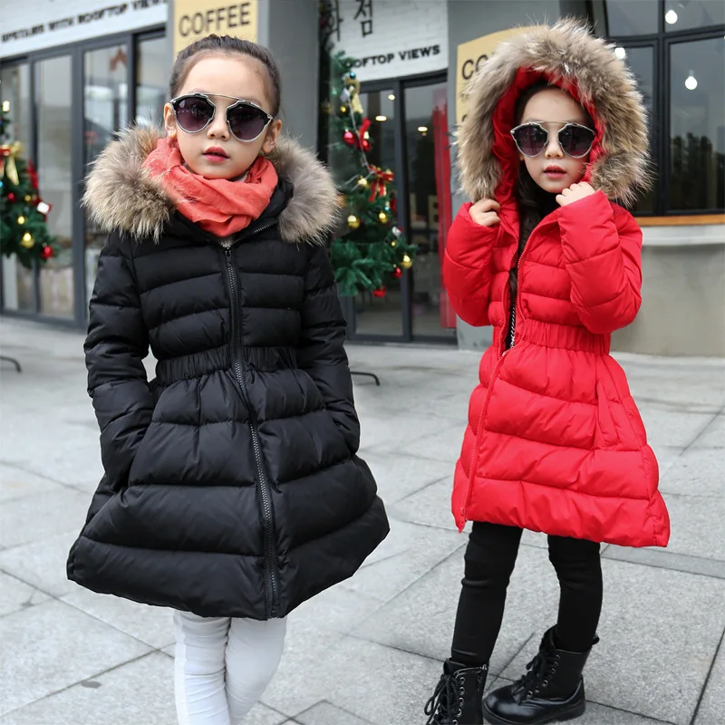 

Winter Girl Thickening Hooded Parkas Warm Jackets 2018 Girls Christmas Cotton Jackets Girl Fashion Fur Collar Coat kids clothes