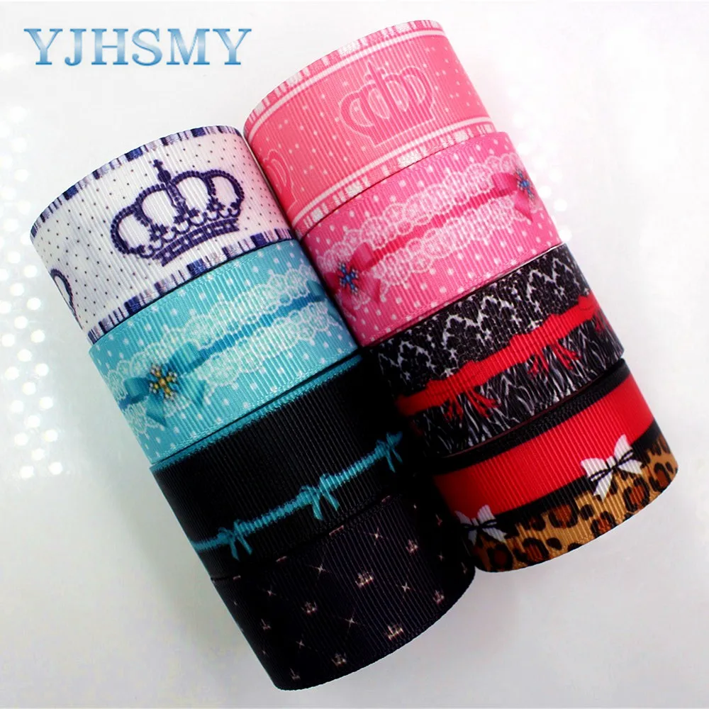 D-171108-556 YJHSMY 25 мм 5 ярдов термопереводные ленты с принтом в виде короны и банта