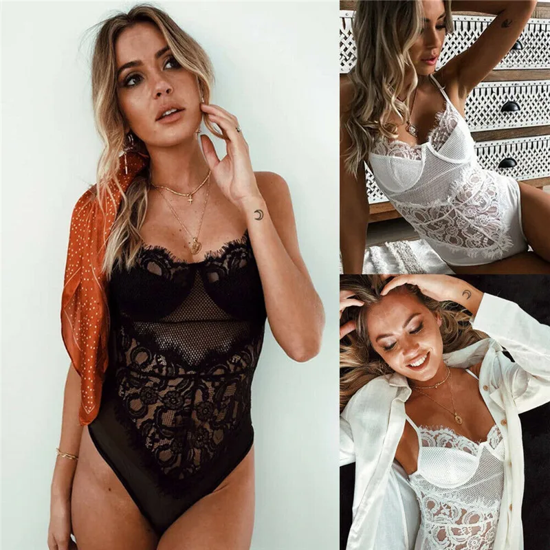 Сексуальные женские Кружевные Боди без рукавов на бретельках бретелек тонкие