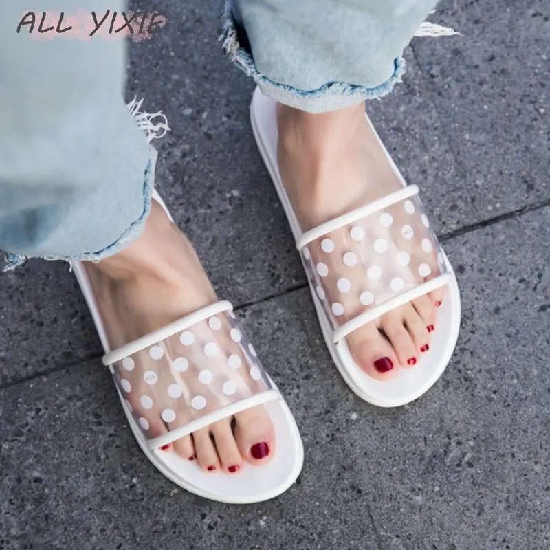 Женские прозрачные шлепанцы в горошек ALL YIXIE пляжные на плоской подошве с