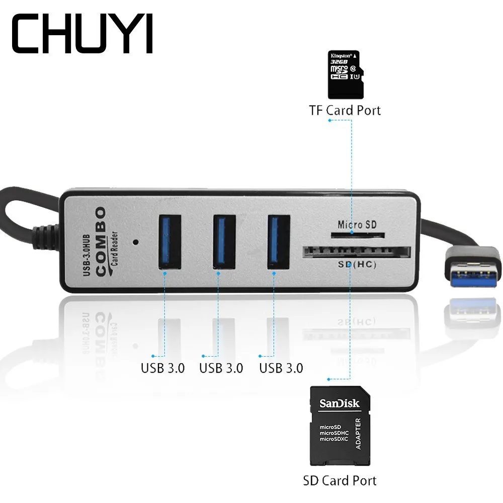 Адаптер Usb 3 0 с портами и кардридером для Sd/Tf карт|USB-хабы| |
