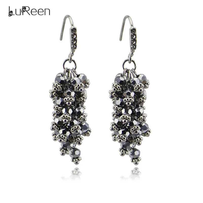 LuReen, Boho, ручная работа, хрустальные бусины, серьги для женщин, цветные, длинные, с кисточками, висячие серьги, ювелирное изделие, рождественский подарок, LE0207 - Окраска металла: gray