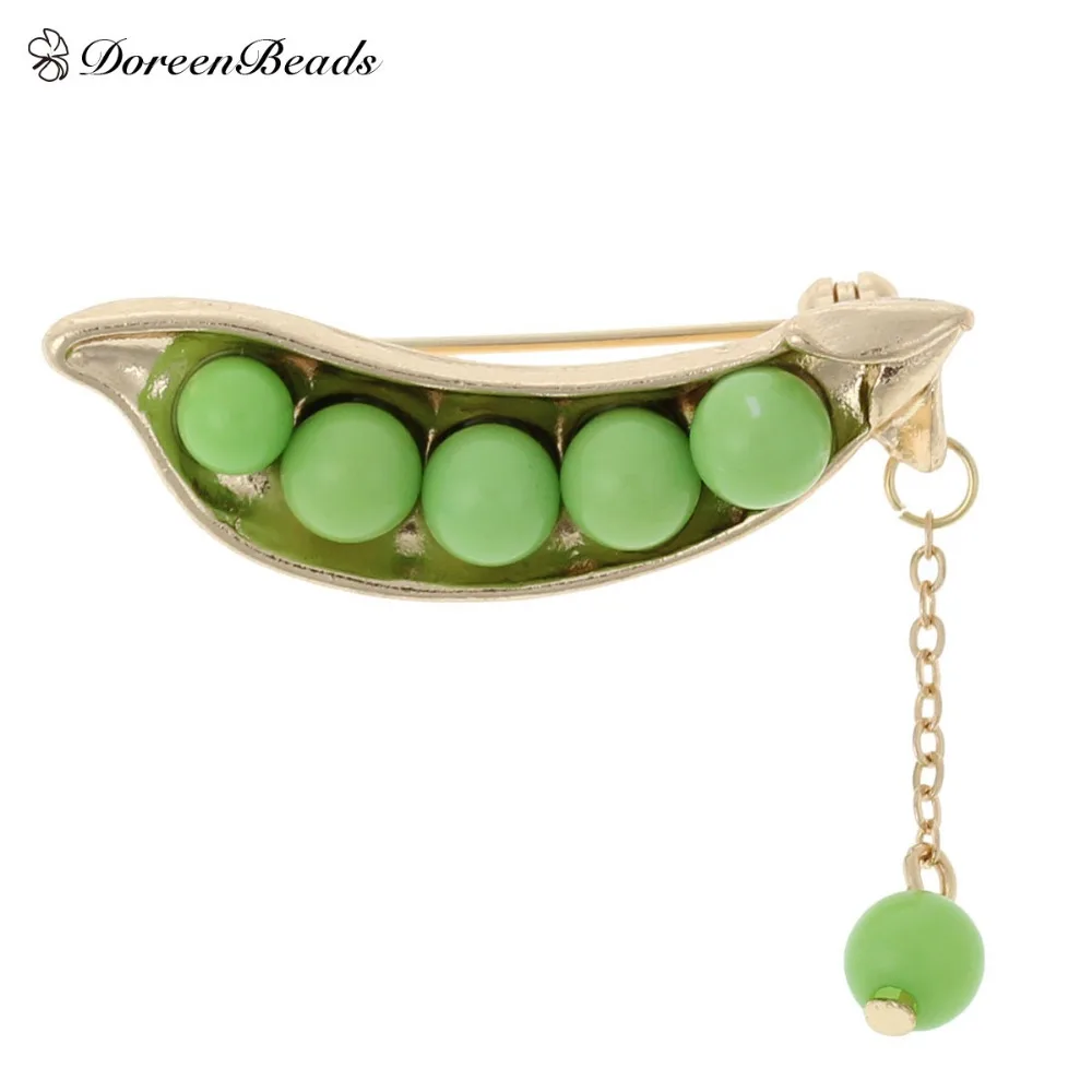 DoreenBeads Милая брошь золотого цвета в японском стиле с зеленым горошком эффектные