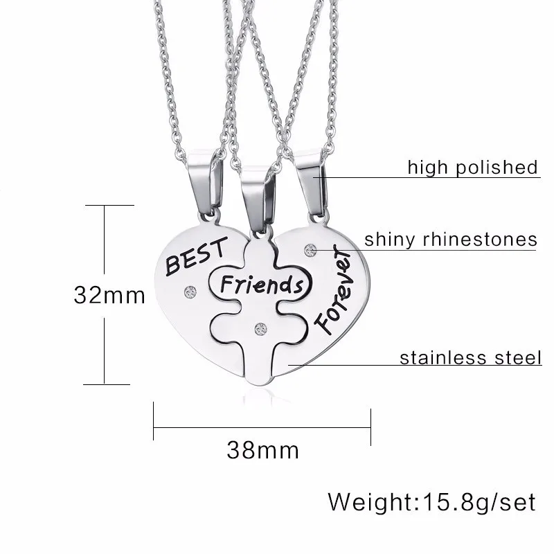 3 шт./компл. ювелирные изделия унисекс ожерелье дружбы с любовным сердцем из