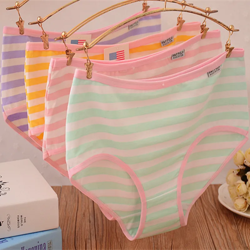 Женские трусики Полосатое хлопковое нижнее белье стринги милое темно синее XL